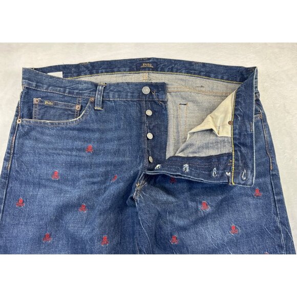Polo Ralph Lauren Embroidered Skulls Denim Jeans Sullivan Slim Men’s 38x32 Y2K - Picture 9 of 16